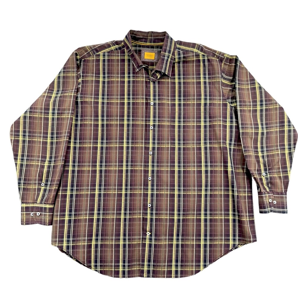 Robert Talbott Carmel Button Down Mens 1XB 100% Cotton Plaid Brown